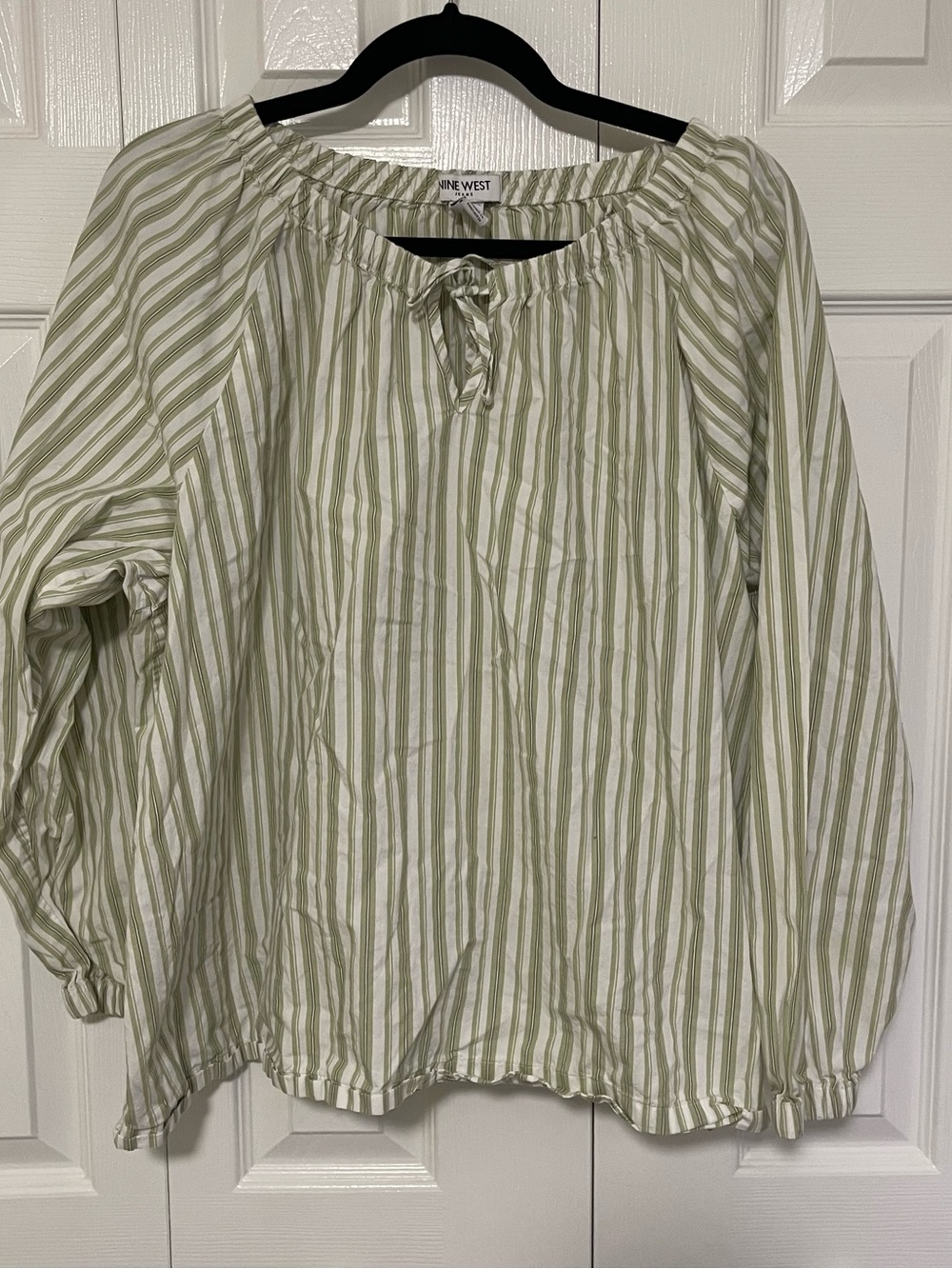 Nine West Olive Stripe Peasant Top
